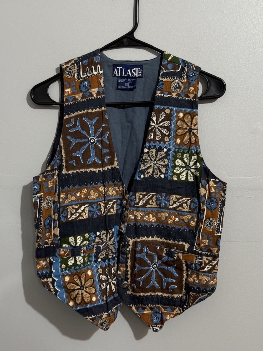 Vintage Vest Womens Small Patchwork Granny Square 90s retro grunge boho festival